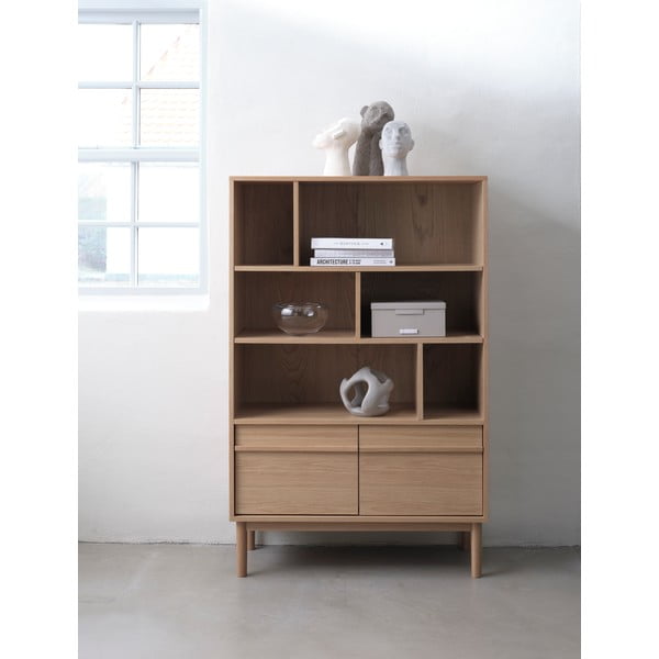 Knygų spinta  natūralios spalvos iš ąžuolo 140x90 cm Ponza – Unique Furniture-image-3