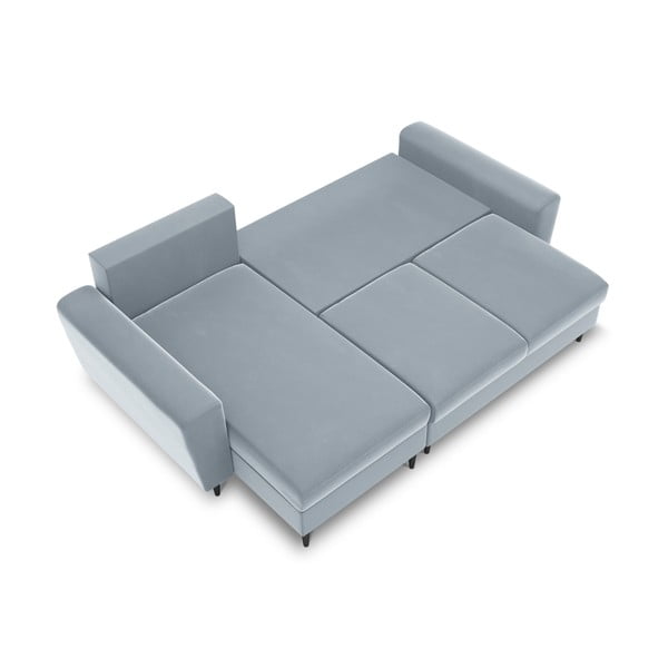 Šviesiai mėlynos spalvos iš velveto sulankstoma/su sandėliavimo vieta kampinė sofa Kyoto – Cosmopolitan Design-image-1