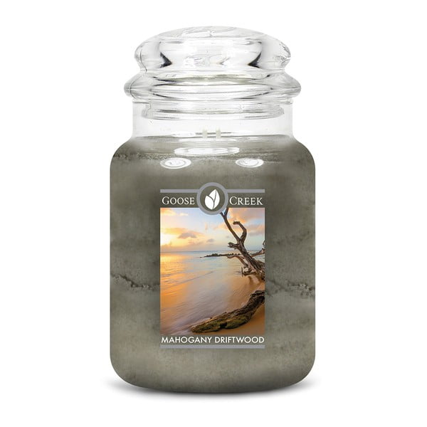 Kvapnioji žvakė stikliniame indelyje "Goose Creek Watered Mahogany", 150 valandų degimo trukmė