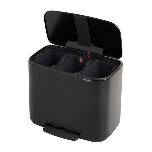 Iš plieno šiukšliadėžė matinės juodos spalvos rūšiavimui/su pedalu 33 l Bo – Brabantia