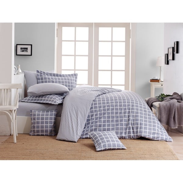 Pilkos spalvos iš ranforce medvilnės dvigulė/itin ilga patalynė 240x220 cm Linear Calm Geometric – Mila Home Luxury-image-1