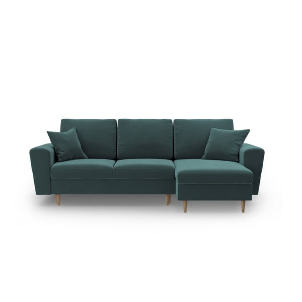 Smaragdinės spalvos iš velveto sulankstoma/su sandėliavimo vieta kampinė sofa Kyoto – Cosmopolitan Design