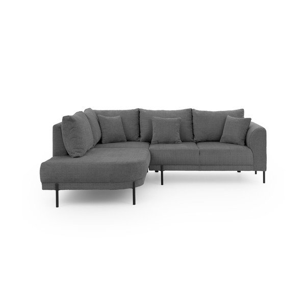 Tamsiai pilkos spalvos kampinė sofa iš šenilinio audinio (su kairiuoju kampu/„L“ formos) Mauris  – Ropez