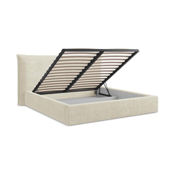 Smėlio spalvos dvigulė lova audiniu dengta su sandėliavimo vieta su lovos grotelėmis 180x200 cm Esala – Makamii-image-3