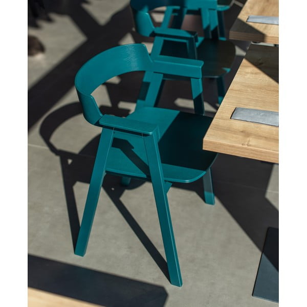 Smaragdinės spalvos iš ąžuolo masyvo valgomojo kėdė su porankiais Flip – Gazzda-image-1