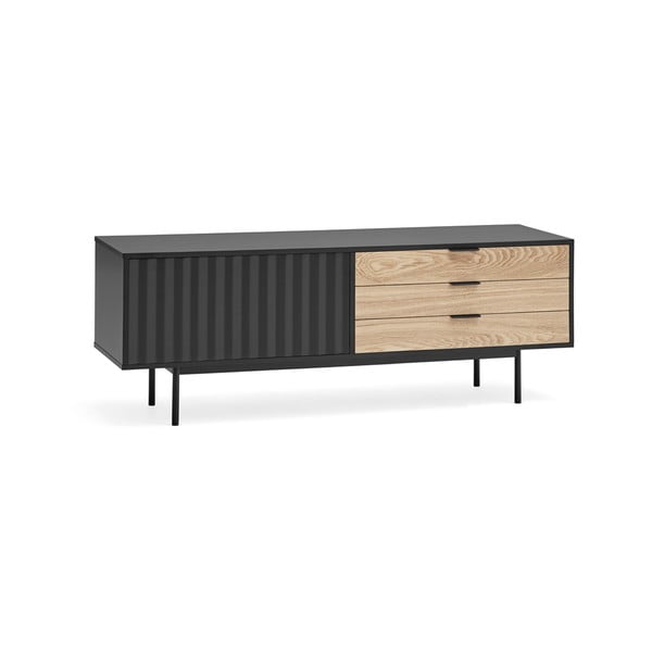 TV spintelė juodos spalvos/natūralios spalvos iš ąžuolo 140x52 cm Sierra – Teulat-image-2