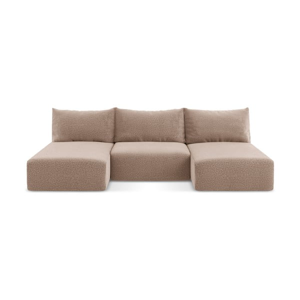 Šviesiai rudos spalvos sulankstoma/su sandėliavimo vieta kampinė sofa Kalena – Makamii