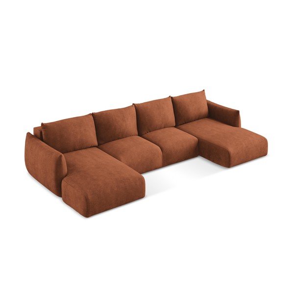 Terakotos spalvos iš šenilinio audinio sulankstoma kampinė sofa („U“ formos) Leila – Makamii-image-4