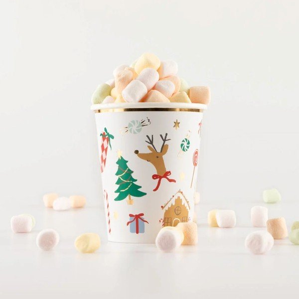 Iš popieriaus vienkartiniai puodeliai 8 vnt. Jolly Christmas – Meri Meri-image-1