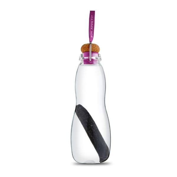 Violetinės spalvos stiklinis filtravimo buteliukas su neopreno dangteliu ir binchotanu Black + Blum Pure, 600 ml