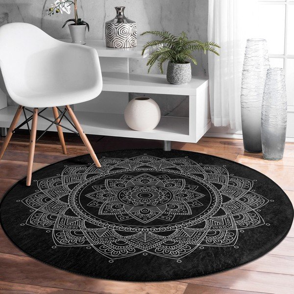 Skalbiamas/robotiniams dulkių siurbliams apvalios formos kilimas juodos spalvos ø 100 cm Comfort – Mila Home-image-4