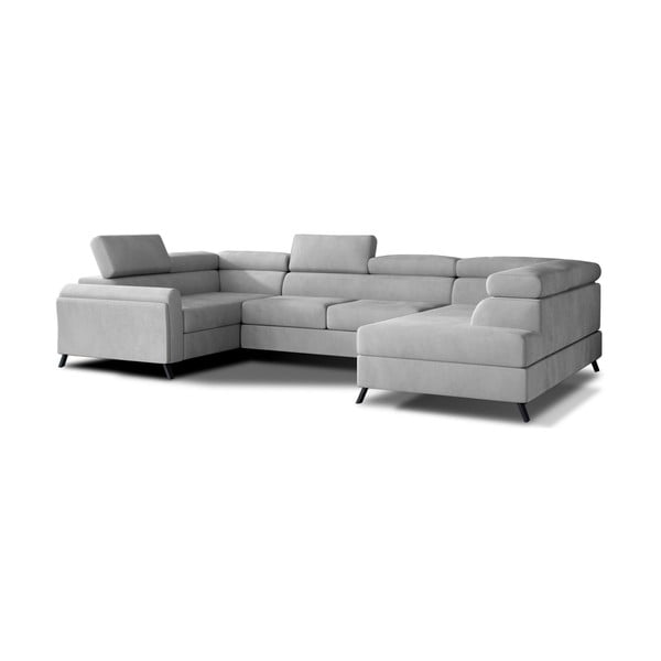 Šviesiai pilkos spalvos iš velveto sulankstoma/su sandėliavimo vieta kampinė sofa (su dešiniuoju kampu/„U“ formos) Escada – ELTAP