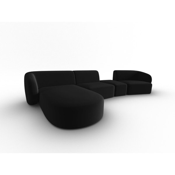 Juodos spalvos iš velveto kampinė sofa (su kairiuoju kampu/su gultu) Paolo – Milo Casa-image-2