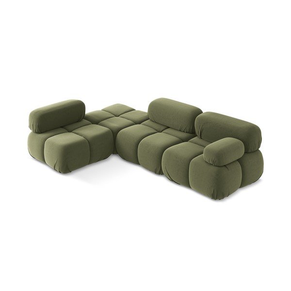 Šviesiai žalios spalvos iš velveto modulinė kampinė sofa (su kairiuoju kampu) Lokua – Makamii-image-2