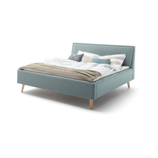 Mėlynos spalvos/pilkos spalvos dvigulė lova dengta audiniu su sandėliavimo vieta su lovos grotelėmis 160x200 cm Frieda – Meise Möbel-image-4