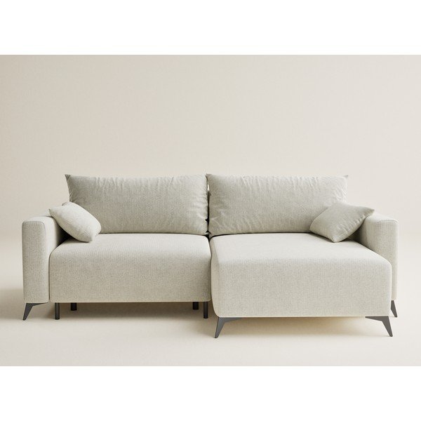 Kreminės spalvos sulankstoma/su sandėliavimo vieta kampinė sofa iš šenilinio audinio (su dešiniuoju kampu/su gultu) Leon – Maison de Rêve-image-2