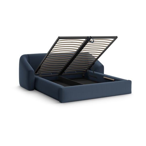 Tamsiai mėlynos spalvos dvigulė lova audiniu dengta su sandėliavimo vieta su lovos grotelėmis 180x200 cm Campi – Cosmopolitan Design-image-2