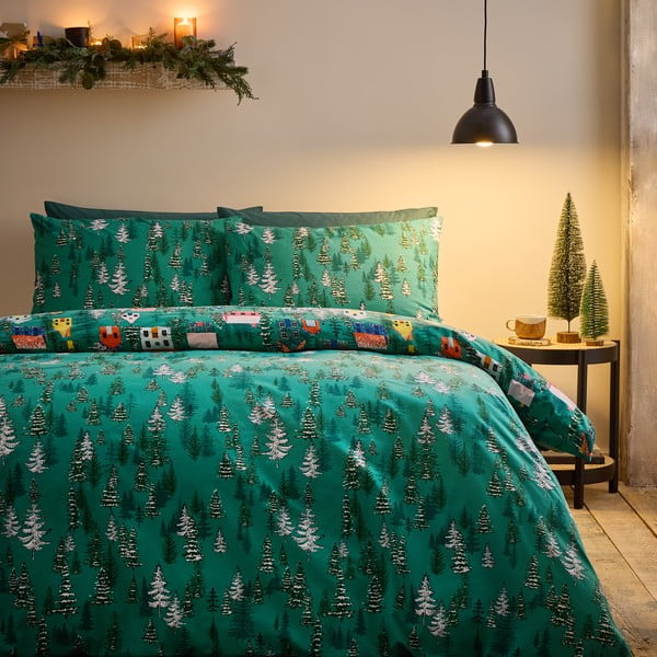 Dvigulė patalynė žalios spalvos 200x200 cm Festive Forest – Catherine Lansfield-image-1