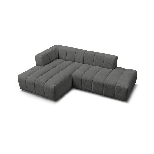 Tamsiai pilkos spalvos iš boucle kampinė sofa (su kairiuoju kampu/su gultu) Annecy – Bobochic Paris-image-4