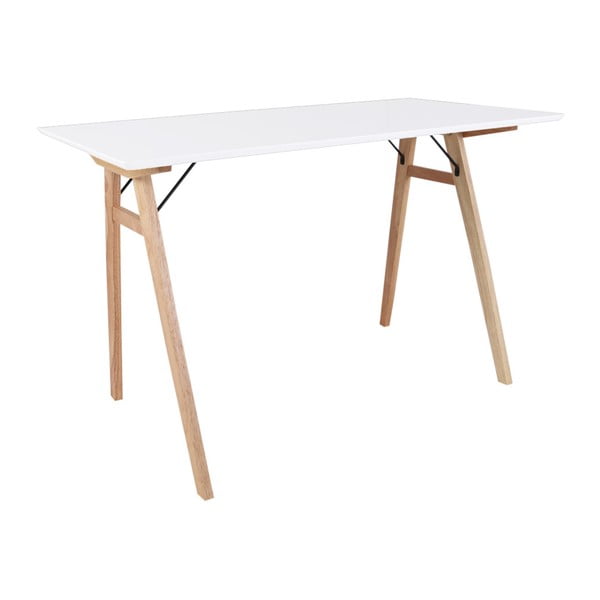 Baltas rašomasis stalas su rudomis kojomis House Nordic Vojens Desk, ilgis 120 cm