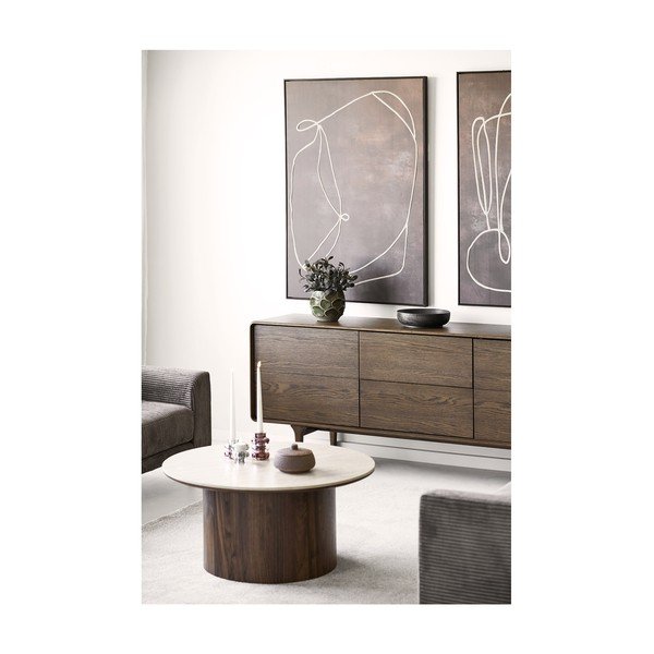 Tamsiai rudos spalvos šoninė spintelė iš ąžuolo 180x75x45 cm Darwin – House Nordic-image-2