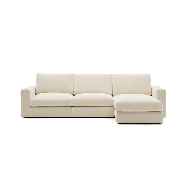 Smėlio spalvos kampinė sofa iš šenilinio audinio (su dešiniuoju kampu/su gultu) Alea – Kave Home