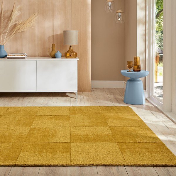 Rankų darbo iš vilnos kilimas ochros spalvos 160x230 cm Demi Check Ombre – Flair Rugs-image-1