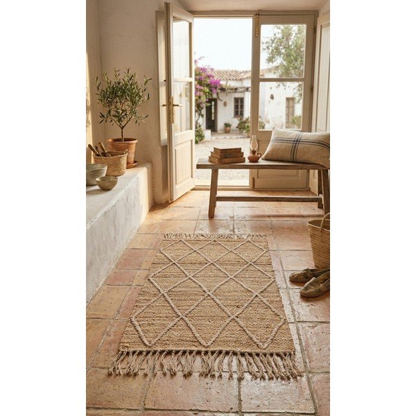 Rankų darbo natūralios spalvos iš džiuto kilimas 60x90 cm Shaila – Yes Everyday-image-1