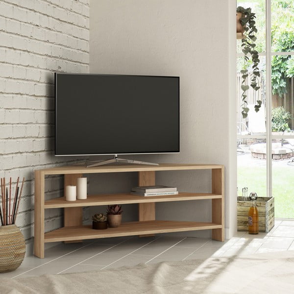TV spintelė natūralios spalvos iš ąžuolo 114x45x36 cm Thales Corner – Kalune Design-image-1
