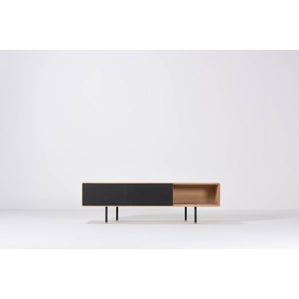Iš ąžuolo masyvo TV spintelė juodos spalvos/natūralios spalvos 160x48 cm Fina – Gazzda-image-3