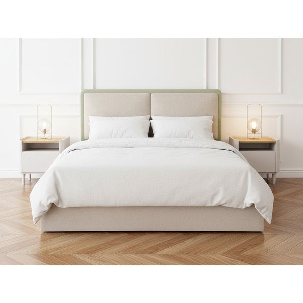 Smėlio spalvos iš audinio dvigulė lova su sandėliavimo vieta su lovos grotelėmis 180x200 cm Mara – Bobochic Paris-image-3