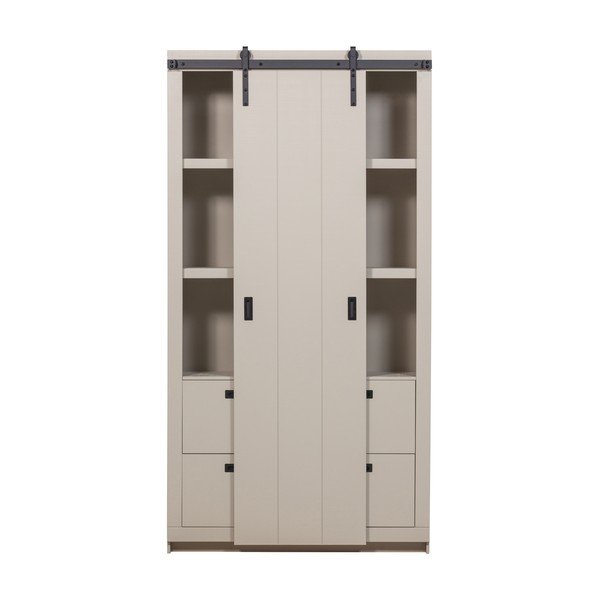 Pilkai smėlinės spalvos iš pušies masyvo spintelė su stumdomomis durimis 122x230x37 cm Slide – vtwonen-image-1