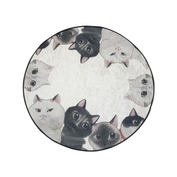 Baltai pilkas vonios kilimėlis Lismo Cats, ⌀ 100 cm