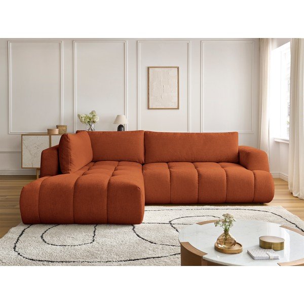 Raudonos plytų spalvos sulankstoma/su sandėliavimo vieta kampinė sofa (su kairiuoju kampu/„L“ formos) Fuji – Bobochic Paris-image-1