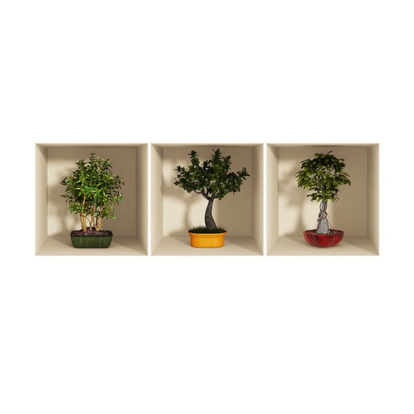 3 lipdukų rinkinys su 3D efektu Ambiance Bonsai Trees-image-2