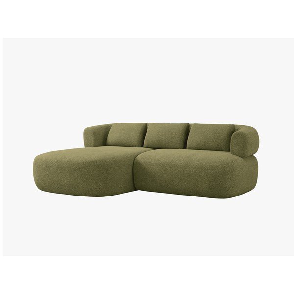 Žalios spalvos kampinė sofa iš boucle (su kairiuoju kampu/su gultu) Jenny – Micadoni 