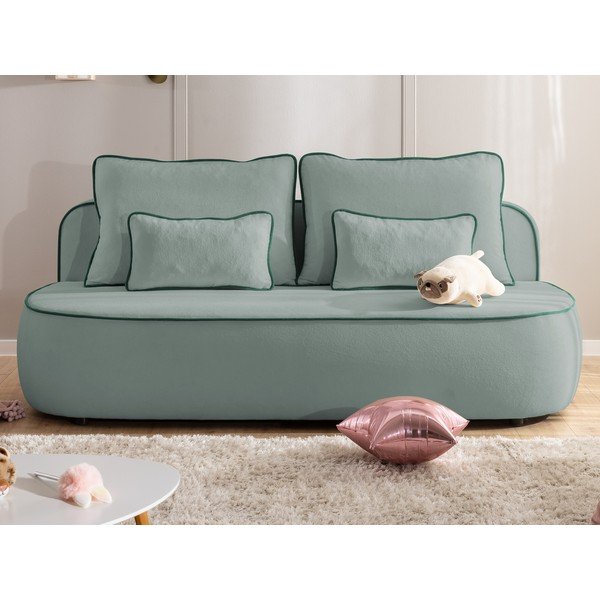 Smaragdinės spalvos/pilkai mėlynos spalvos sulankstoma/su sandėliavimo vieta vaikiška sofa iš velveto 210 cm Saga – Ropez-image-1