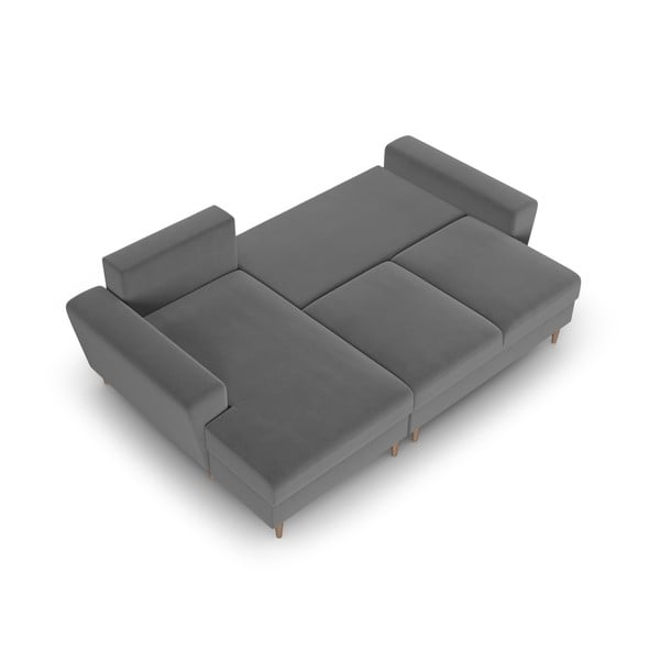 Šviesiai pilkos spalvos iš velveto sulankstoma/su sandėliavimo vieta kampinė sofa (su kairiuoju kampu/su gultu) Kyoto – Cosmopolitan Design-image-2