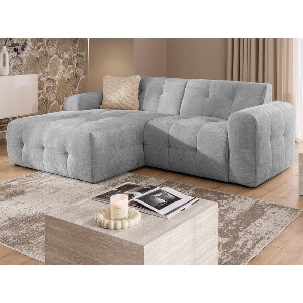 Šviesiai pilkos spalvos kampinė sofa (su kairiuoju kampu/su gultu) Melva – Ropez-image-1