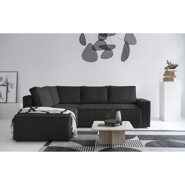 Iš kordinio velveto sulankstoma kampinė sofa antracito spalvos (su kairiuoju kampu) Brave Dave – Miuform-image-1