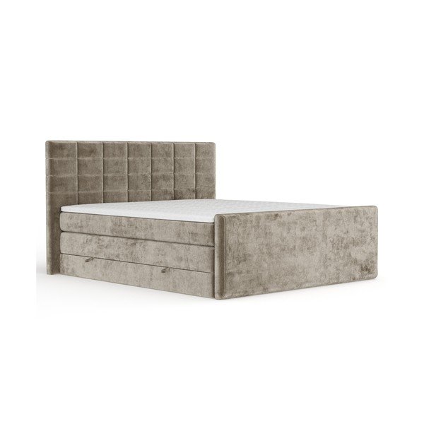 Šviesiai rudos spalvos spyruoklinė lova su sandėliavimo vieta 160x200 cm Ava – Maison de Rêve