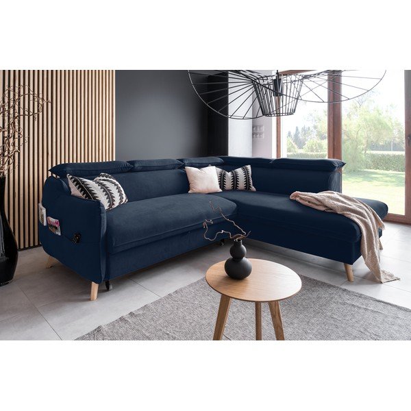 Sulankstoma kampinė sofa iš velveto tamsiai mėlynos spalvos (su dešiniuoju kampu) Sweet Harmony – Miuform-image-4