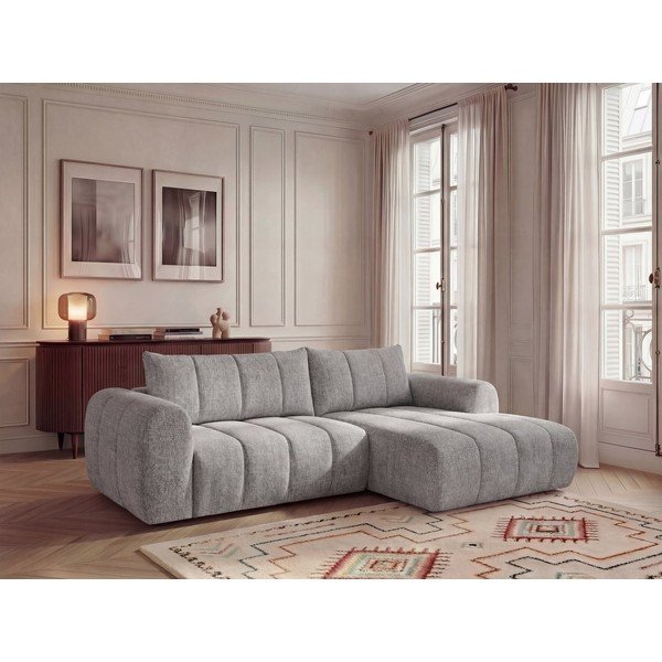 Šviesiai pilkos spalvos kampinė sofa (su dešiniuoju kampu/su gultu) Nesty – Bobochic Paris-image-1