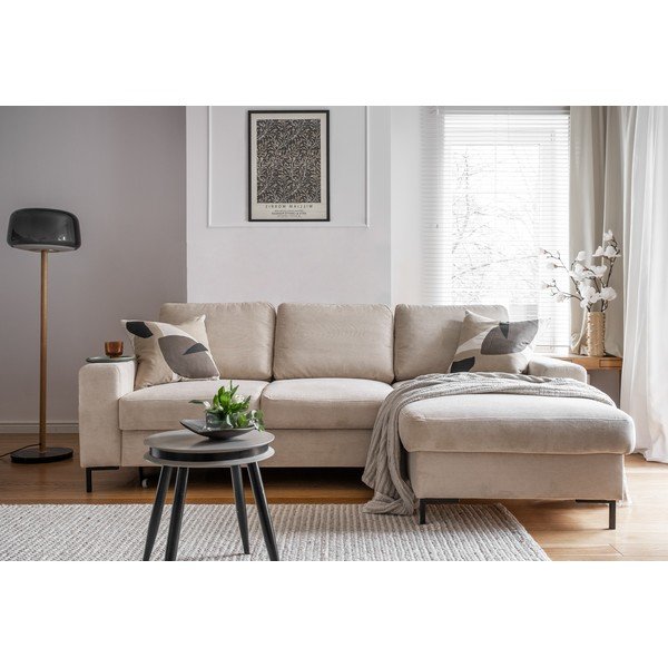 Iš kordinio velveto sulankstoma kampinė sofa smėlio spalvos (su dešiniuoju kampu) Lofty Lilly – Miuform-image-4