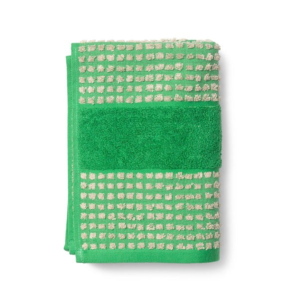 Vonios rankšluostis žalios spalvos/smėlio spalvos iš organiškos medvilnės 70x140 cm Check – JUNA