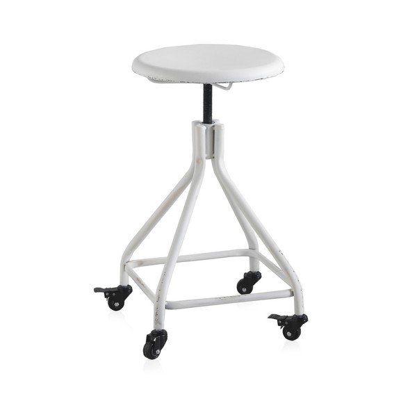 Baltos spalvos metalinė mobili taburetė ant ratukų su reguliuojamu aukščiu Geese Industrial Style-image-2