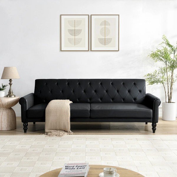 Juodos spalvos reguliuojama/sulankstoma sofa iš dirbtinės odos 222 cm Tyne – Støraa-image-1