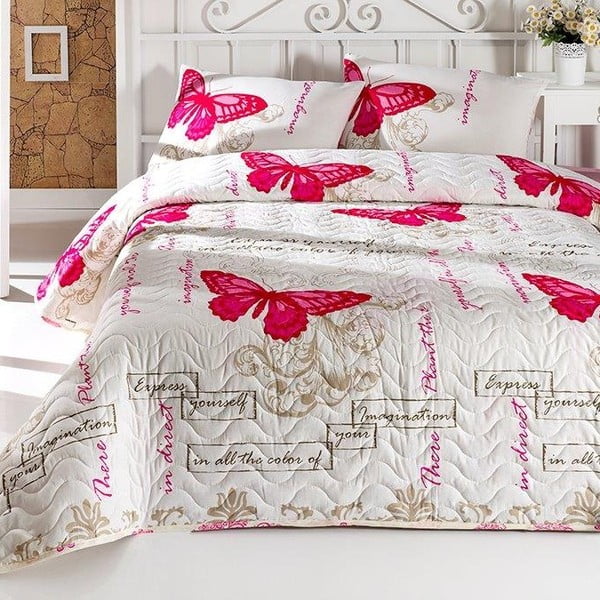 Paminkštinta dvigulė lovatiesė su 2 pagalvių užvalkalais Love Butterflies, 200 x 220 cm