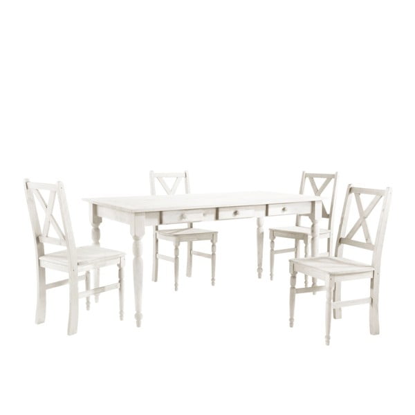 4 baltų medinių valgomojo kėdžių ir stalo rinkinys "Støraa Normann", 160 x 80 cm
