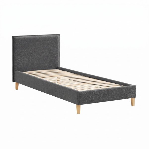 Viengulė lova tamsiai pilkos spalvos audiniu dengta su lovos grotelėmis 90x200 cm Tina – Ropez